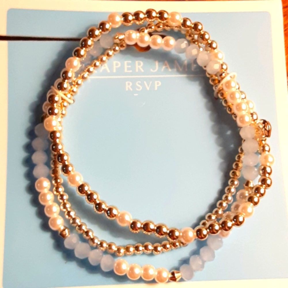 Draper James RSVP white blue and gold Pearl Bracelets / Anklets